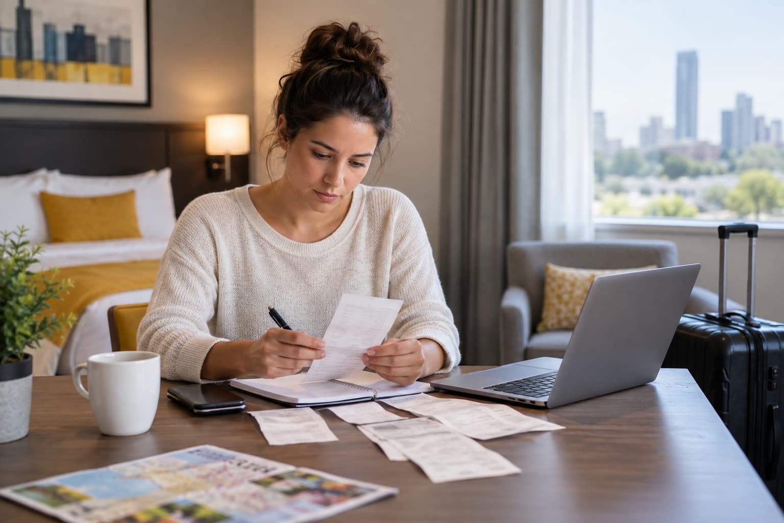 Oklahoma City renter reviewing temporary living expenses while staying in temporary housing